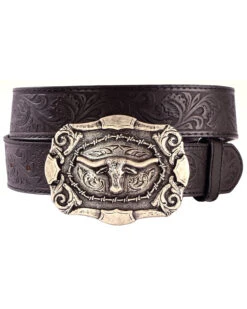 AndWest Men's Western Tooled Longhorn Belt