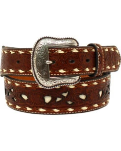 Nocona Men's Lacing Embossed Floral Contrast Western Belt