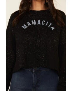 Ruby's Rubbish Women's Bleach Splatter Mamacita Graphic Cropped Pullover Sweatshirt -Aratt Clothing Shop 2000337414 001 P4