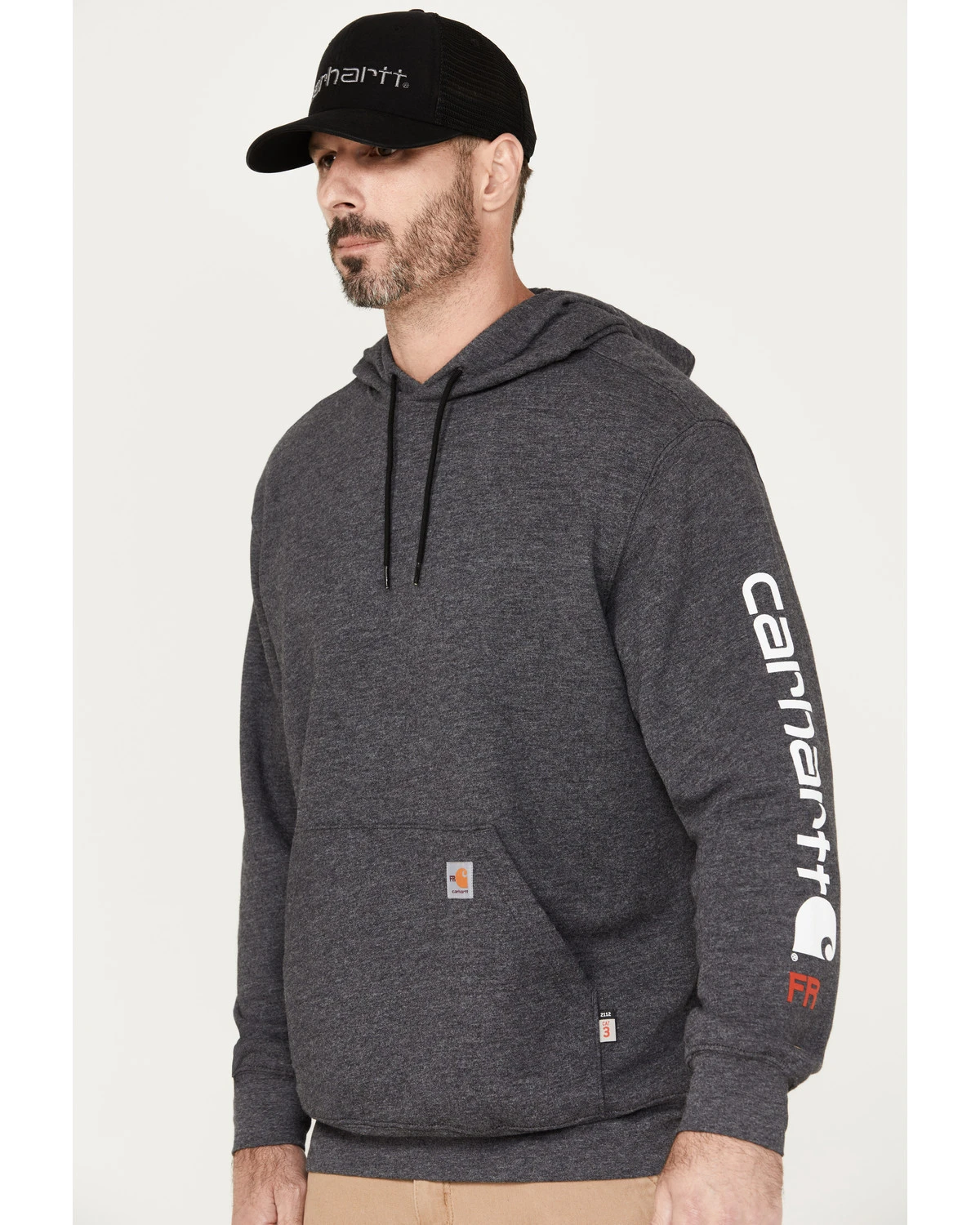 Carhartt Men's FR Force Midweight Sleeve Logo Hooded Work Sweatshirt 4 Carhartt Men's FR Force Midweight Sleeve Logo Hooded Work Sweatshirt - Image 2
