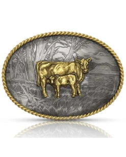 Montana Silversmiths Men's Pastoral Scene With Cow & Calf Buckle