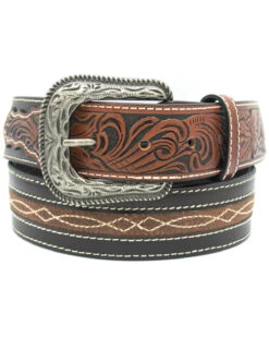 Cody James Men's Center Stitched With Tooled Billets Belt