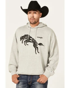 Wrangler Men's 75 Years Heather Gray Horse Graphic Hooded Sweatshirt