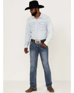 Rock & Roll Denim Men's Hooey Revolver Medium Wash Reflex Stretch Slim Straight Jeans -Aratt Clothing Shop 2000367639 203 P3