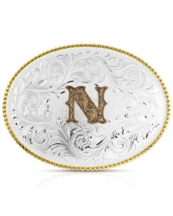 Montana Silversmiths Classic Western Oval Two-Tone Initial Belt Buckle - N