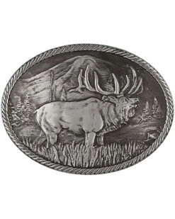 Montana Silversmiths Gunmetal Outdoor Series Wild Elk Carved Buckle
