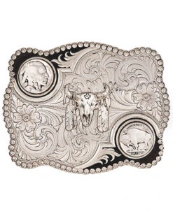 Montana Silversmiths Men's Antiqued Buffalo Nickel And Skull Buckle